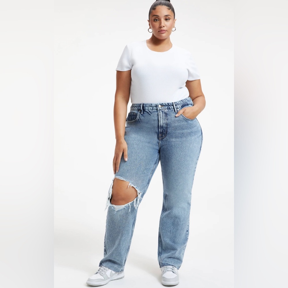NWT Good American, good 90s duster blue jeans women’s size 10